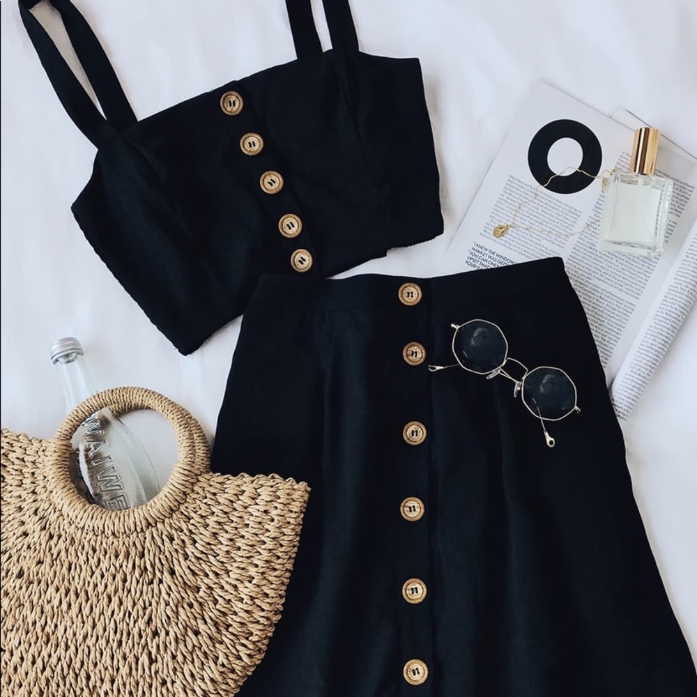 NWOT LULUs Sweet as Ever Black TwoPiece Midi Dress